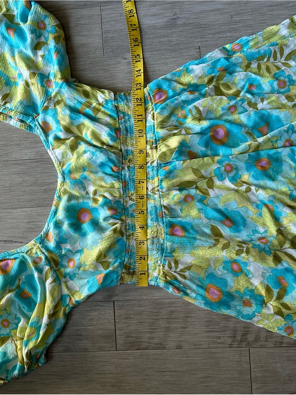 Billabong Aqua and Lime Floral Puff-Sleeve Mini Dress Y2K Style Size Large - Picture 8 of 8
